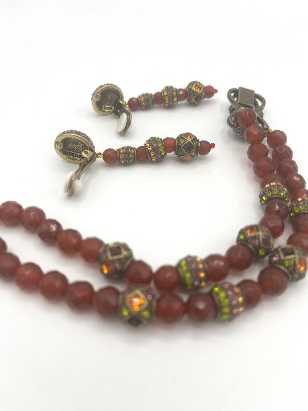Heidi Daus Signed Crystal Faceted Glass Beaded Bracelet and Drop Earring - Picture 5 of 6